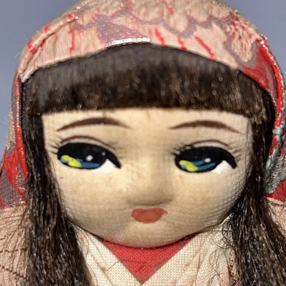 Vintage Handmade Empress Hime-Daruma Ginger Jar Wedding Doll Silk Pleated Kimono